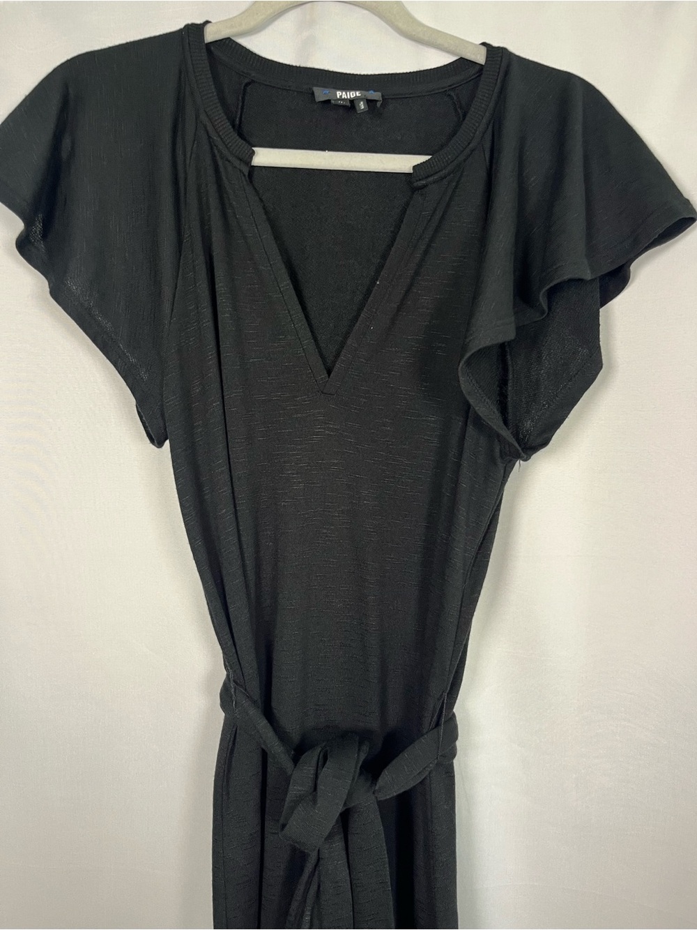 Paige blossom flutter sleeve belted light weight knit midi dress black sz m - Picture 5 of 9